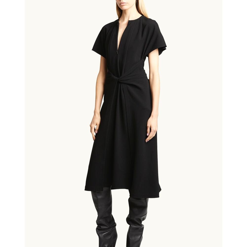Proenza Schouler Black Julie Twist Front Matte Crepe Dress 6 NEW Viscose Midi